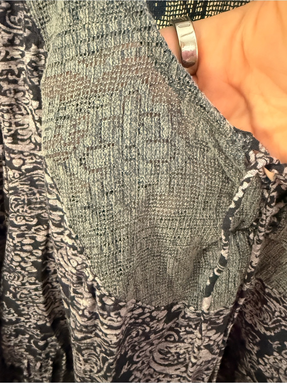 Akemi + Kin Anthropologie Boho Lace-Up Tunic Top in Navy and Gray - Picture 5 of 6
